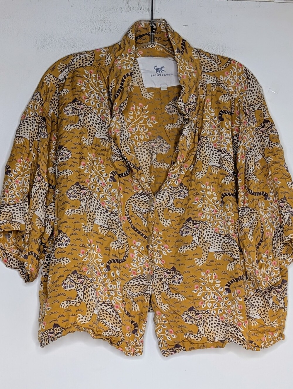 Printfresh Gold Leopard Bagheera Button Down Pajama Top , Medium